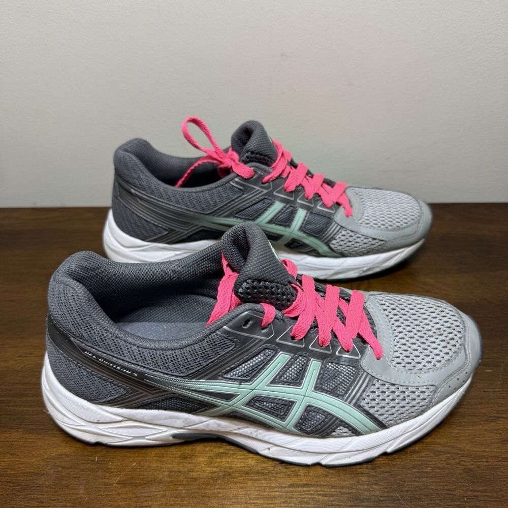 Asics Gel Contend 4 Womens 7 Gray Mint Green T765N Athletic Sneakers Pink Laces - Picture 5 of 7